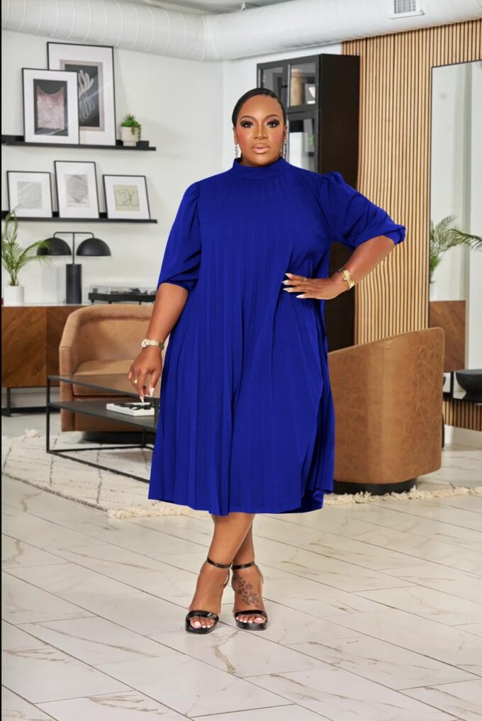 Women's Plus Size Casual Pleated Dress Summer Short Sleeve Flowy Swing Dress Loose Beach Dresses – Bild 3