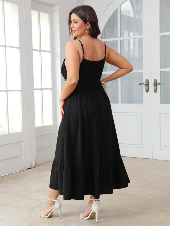 SCOMCHIC Womens Plus Size Summer Dresses Sleeveless Spaghetti Strap Button Down Smocked Beach Long Maxi Dress with Slit – Bild 5