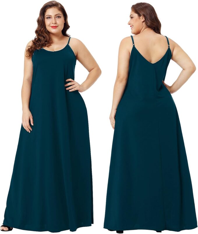 Wolddress Womens 2025 Casual Sleeveless Sundress Plus Size Loose Plain Long Summer Beach Maxi Dress with Pockets S-5X – Bild 5