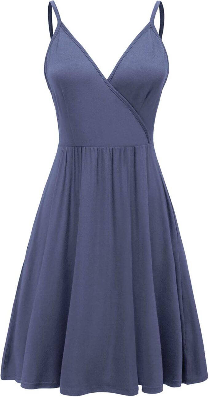 WEACZZY Women's 2025 Summer Dresses V Neck Spaghetti Strap Sundress Casual Beach Flowy Mini Dress with Pockets – Bild 2