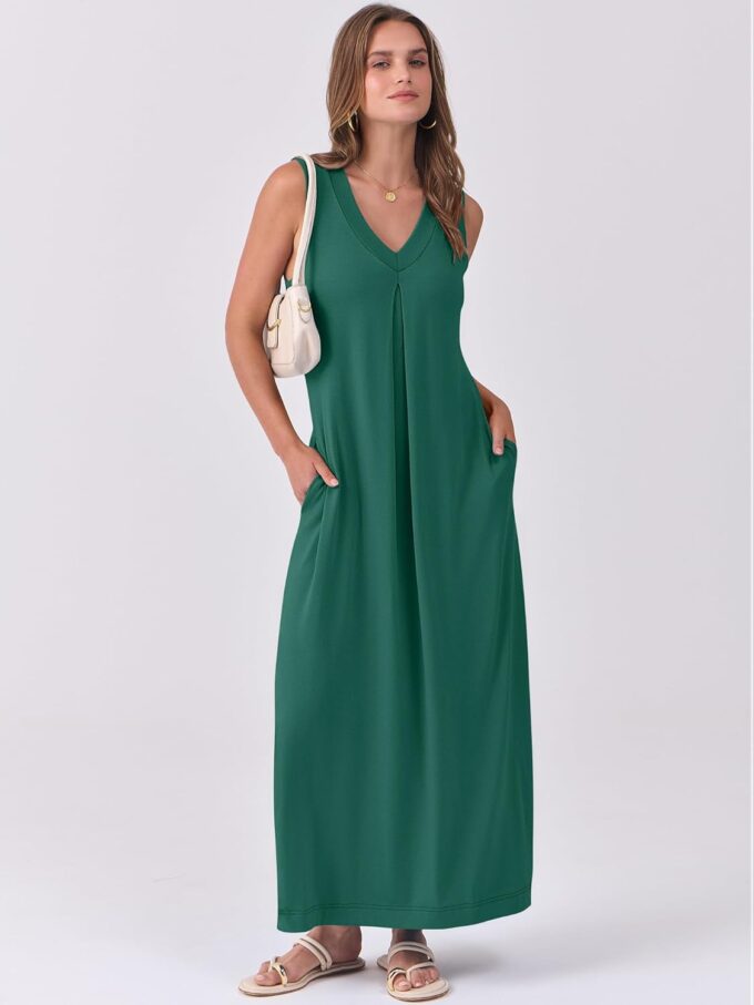 ANRABESS Women's Summer Casual Sleeveless V Neck Maxi Dress 2025 Spring Flowy A-Line Beach Vacation Sundress with Pockets – Bild 2