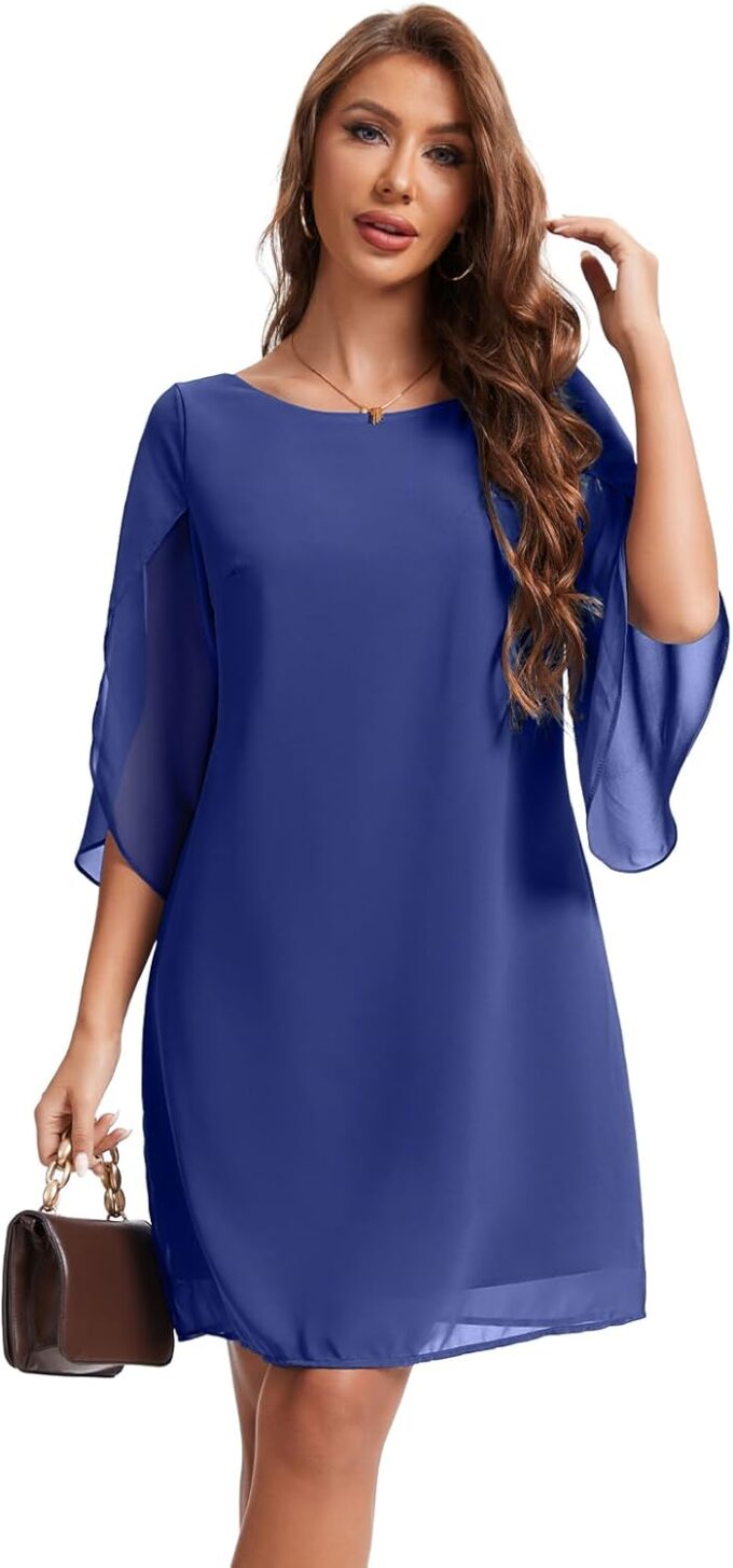 Chiffon Dresses for Women Wedding Guest Elegant Classy Navy Cocktail Dress S – Bild 5