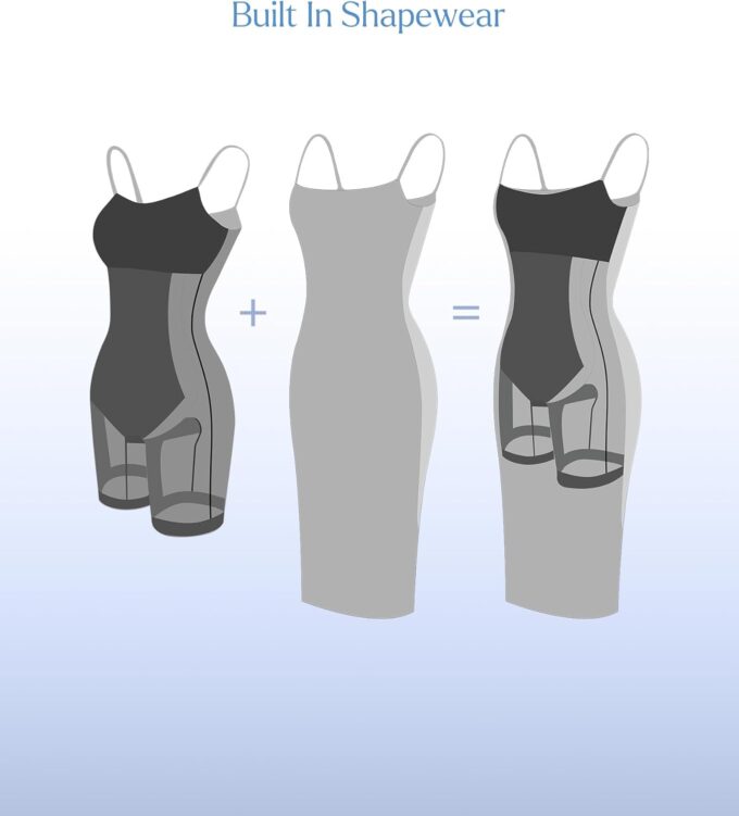 Popilush Maxi Womens Shapewear Dress Long Dresses Built-in Bra Slip with Adjustable Straps Bodycon Tube – Bild 3