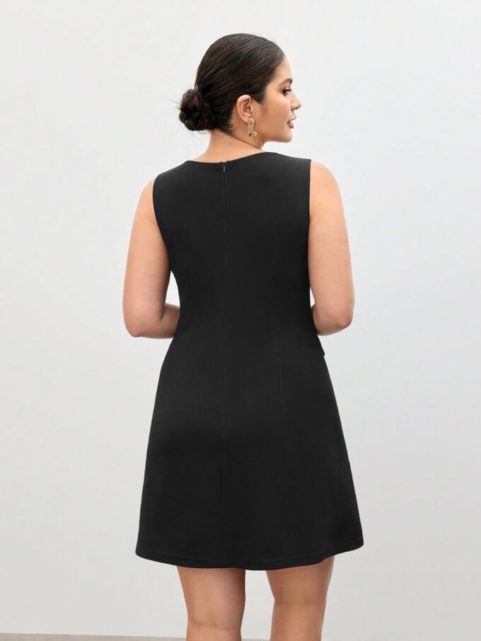 Ekaliy Freizeitkleider für Damen, halbformelle Business-Kleider, Tank-Kleid, Rundhalsausschnitt, lockere Arbeitskleider mit Taschen – Bild 3