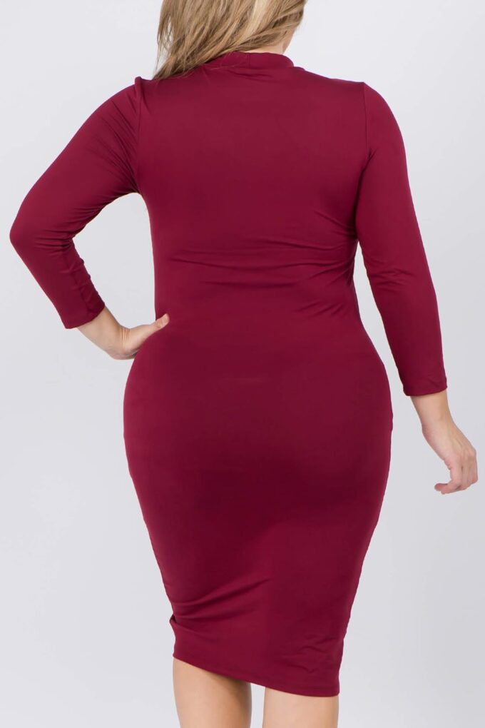 ICONOFLASH Damen 3/4 Ärmel Bodycon Midikleid Rundhals Enganliegendes Kleider mit Übergröße Optionen – Bild 7