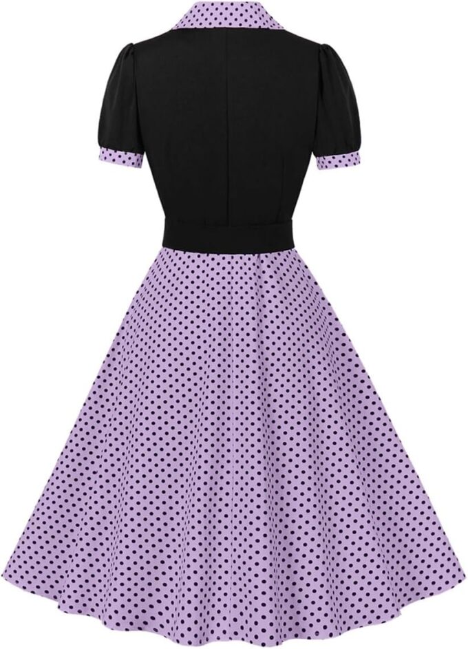 ODIZLI Women's 1950s Retro Dress Short Sleeve Notched Lapel Polka Dot Stripe Swing Dress with Belt Cocktail Dress – Bild 2