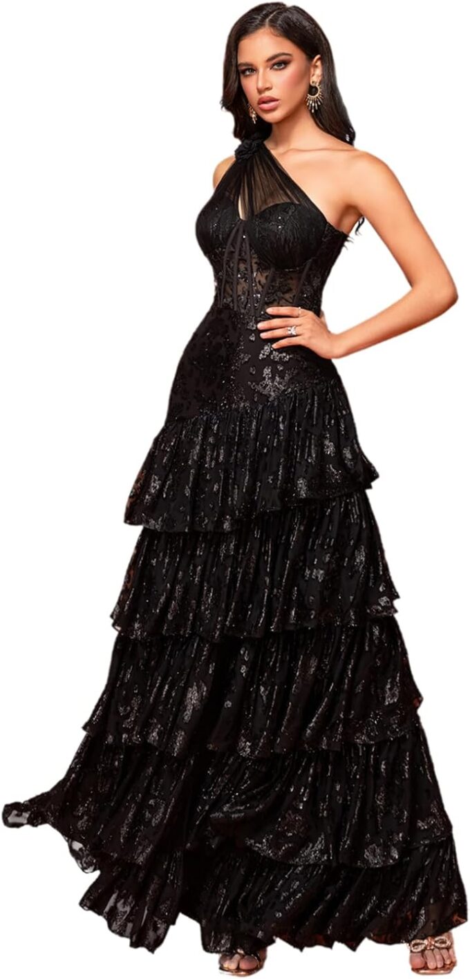 Sexy Formal Dress for Women with Corset and Applique Flower, Slit Gothic Evening Gowns for Wedding & Cocktail, Party