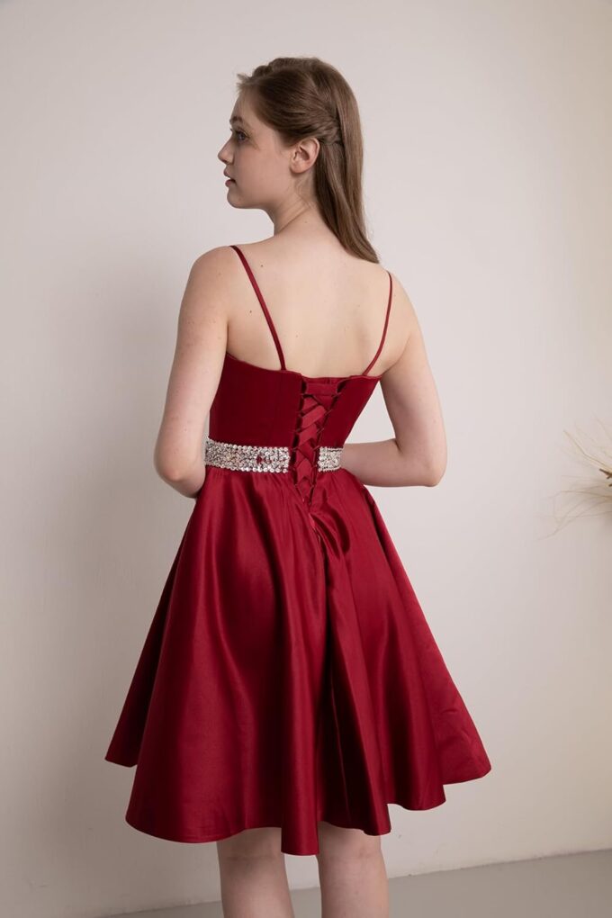 Satin Homecoming Dresses 2025 Spaghetti Straps Short Prom Dresses V-Neck Beaded Evening Formal Party Gowns – Bild 2