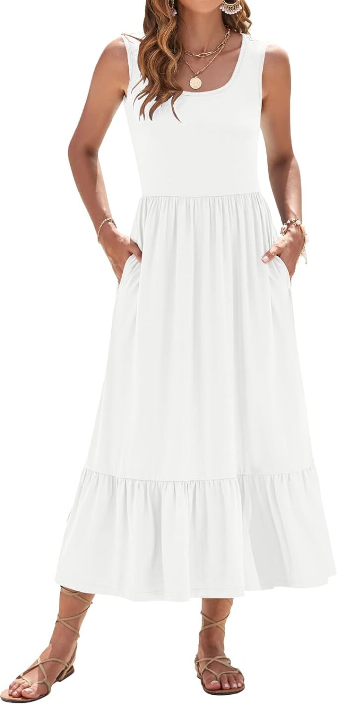 AUSELILY Womens Summer Dresses 2025 Sleeveless Maxi Dress Square Neck Casual Tiered Long Dress with Pockets – Bild 2