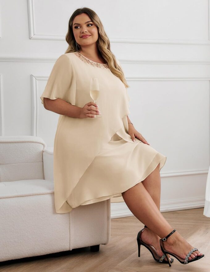 Hanna Nikole Plus Size Women's Dress A-Line Short Ruffle Sleeve Women 2025 Sping Summer Dress Apricot 22 Plus – Bild 4