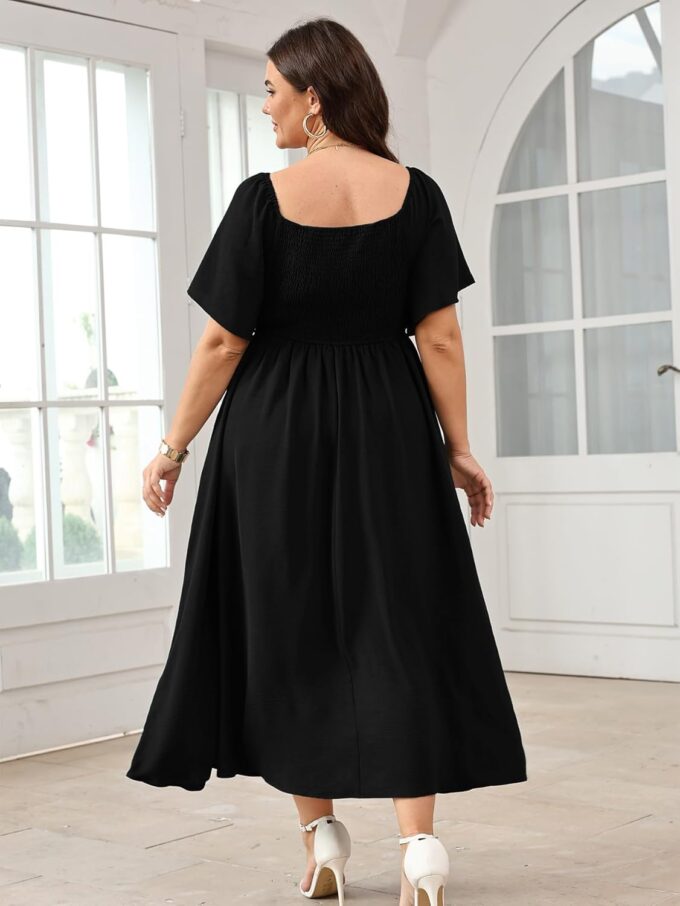 Women's Plus Size Maxi Dress Short Sleeve Sweetheart Neckline Smocked A Line Flowy Formal Wedding Guest Dress – Bild 4