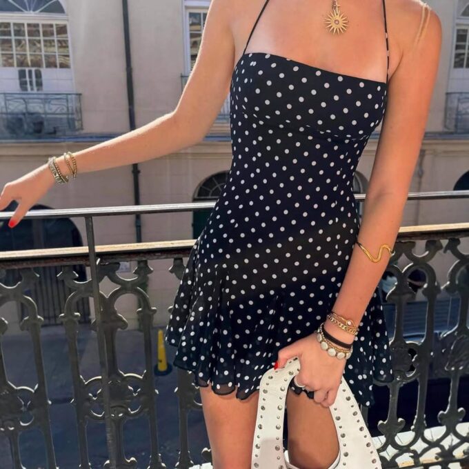 Polka Dot Tube Dress for Women Spaghetti Strap Mini Dress Vintage Downtown Girl Party Dress Going Out – Bild 2