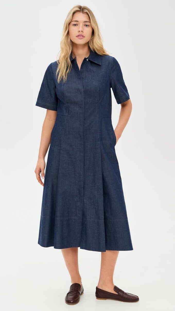 Vince Women's Denim Short Sleeve Shirt Dress – Bild 3
