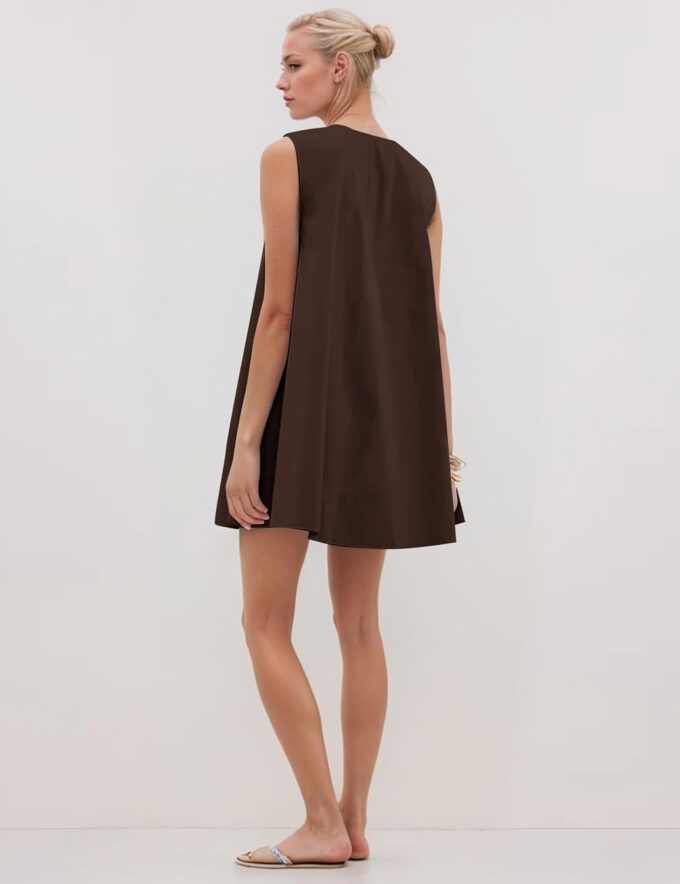 MISSACTIVER Women's Sleeveless Babydoll Tank Mini Dress Scoop Neck Ruched Short Dress with Side Pockets Summer Party Dresses Brown – Bild 6