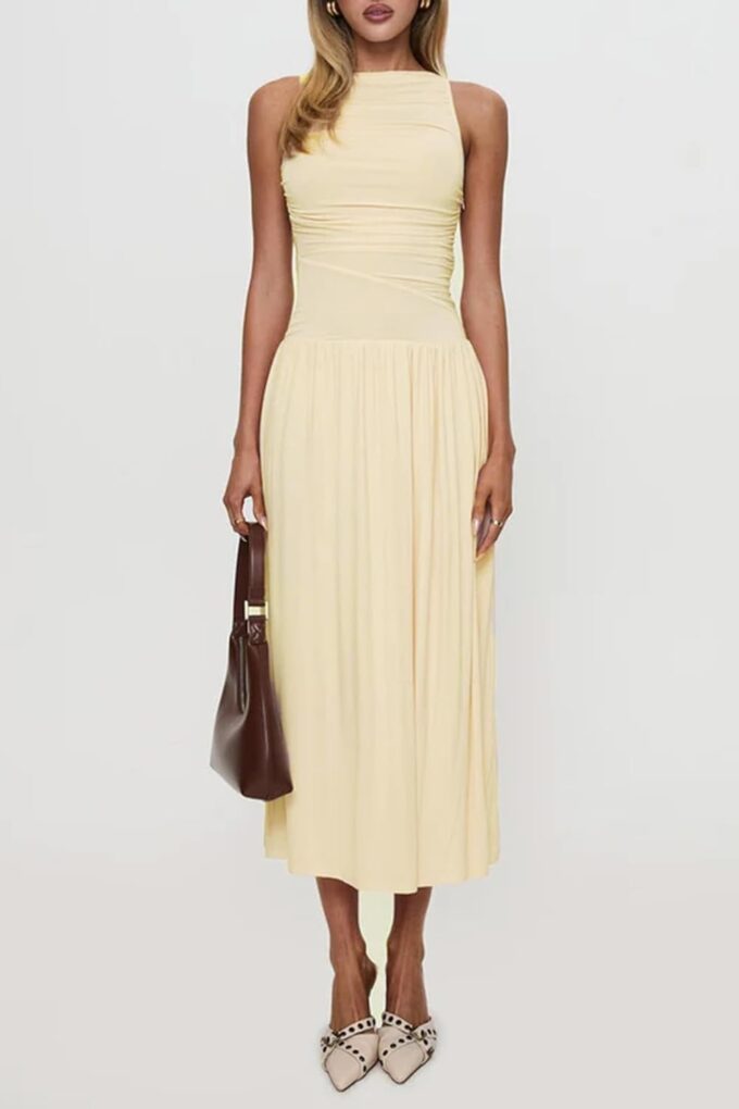 Women's Summer Sleeveless Maxi Dresses Casual Ruched Boat Neck High Waist Wedding Cocktail Long Flowy Tank Dress – Bild 5