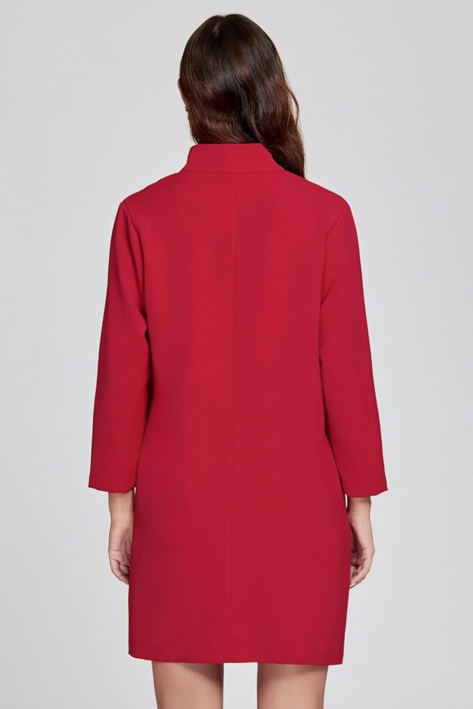 EZAPINE Damen-Minikleid, V-Ausschnitt, 3/4-Ärmel, Retro, elegant, formelle Arbeitskleider mit Taschen – Bild 3