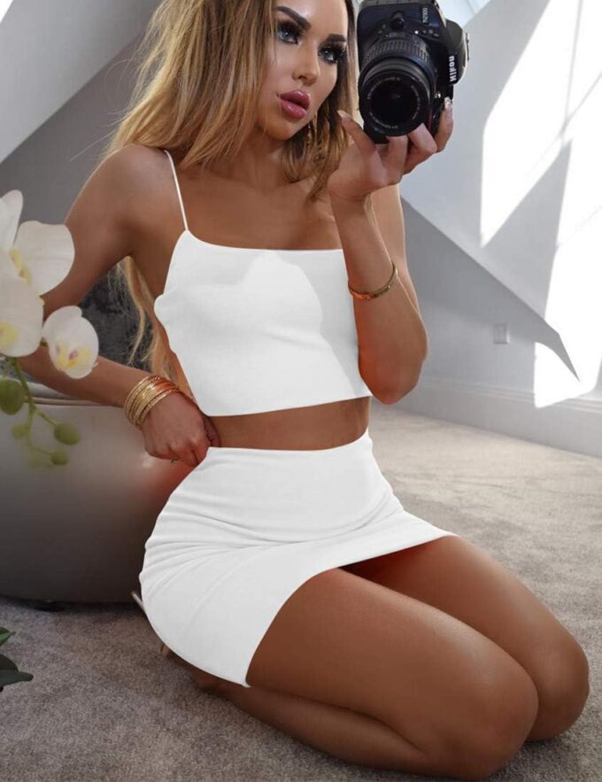 Kaximil Women's Summer 2 Piece Outfits Cami Crop Top Bodycon Skirt Mini Club Dress – Bild 6