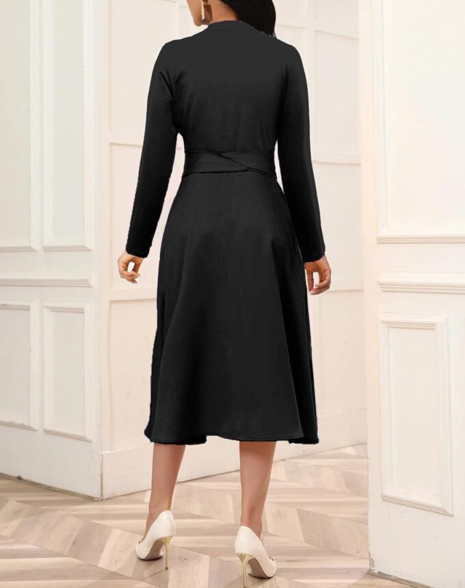 Yiershu Lässiges Damenkleid, langärmelig, modisch, V-Ausschnitt, schmale Passform – Bild 4