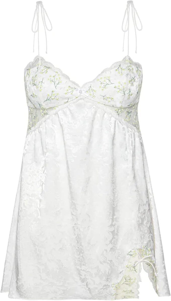 Women's V Neck Adjustable Spaghetti Straps Sleeveless Sexy Backless Dress Y2k Lace Dresses Party Clubwear – Bild 6