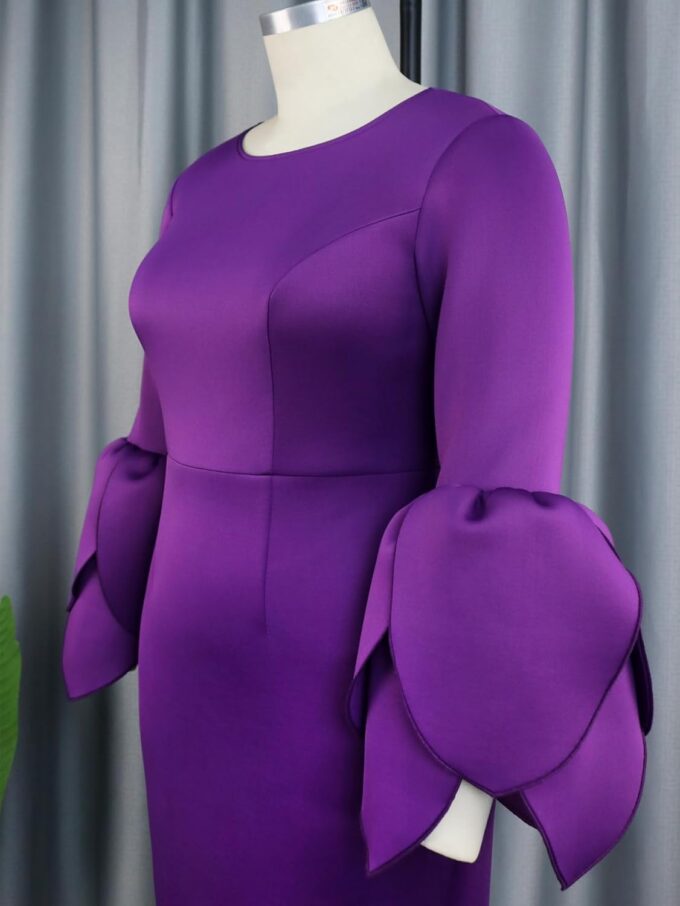 ONTINVA Women's Flared Long Sleeve Formal Party Dresses Midi Purple Scuba Dress Evening Gown Plus Size … – Bild 5