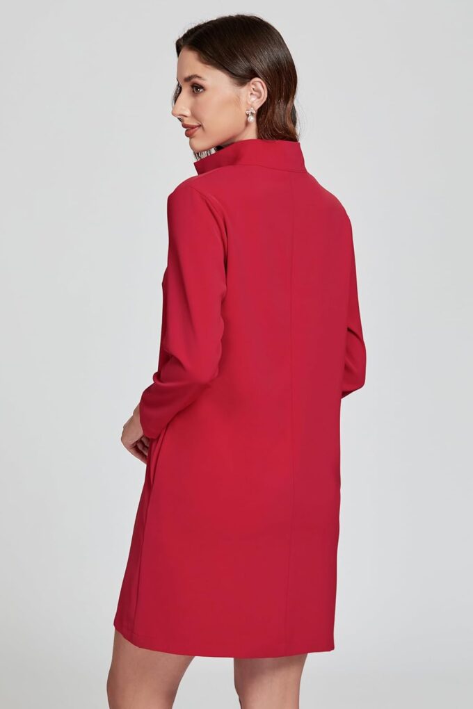 EZAPINE Damen-Minikleid, V-Ausschnitt, 3/4-Ärmel, Retro, elegant, formelle Arbeitskleider mit Taschen – Bild 2