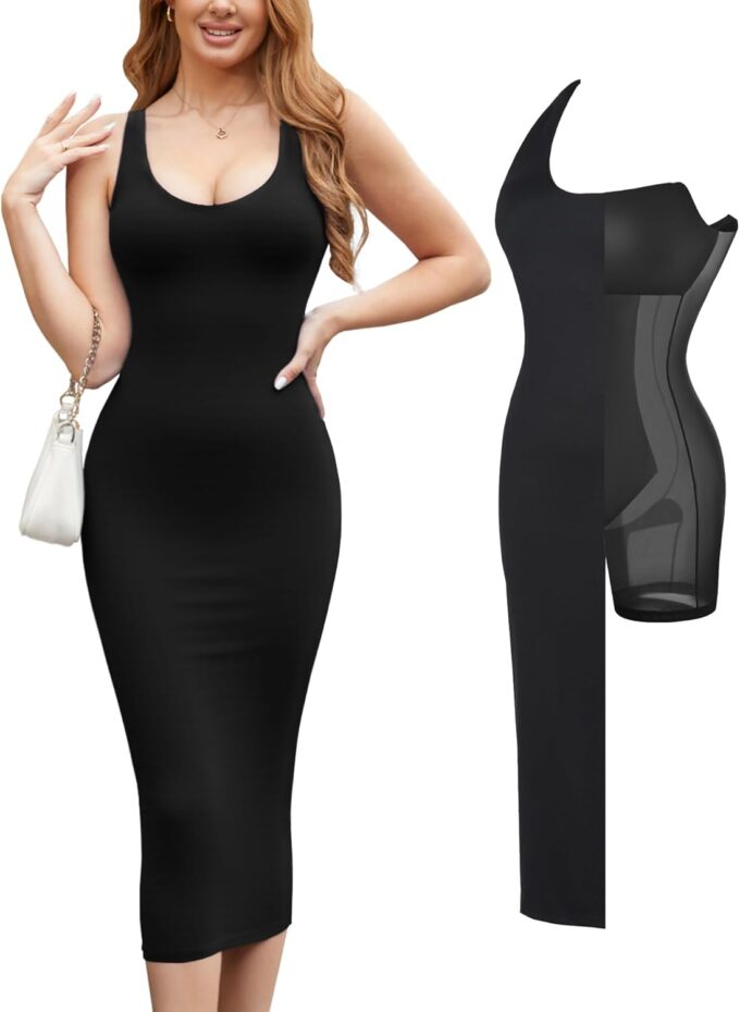 Popilush Shapewear Halter Summer Dress 4 Ways to Wear Bandage Casual Club Night Out Dress Built in Bra