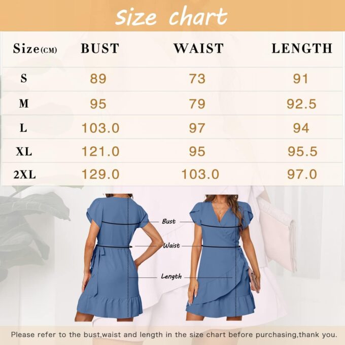 SAMPEEL Summer V Neck Wrap Petal Sleeve Short Dress with Belt for Women – Bild 6