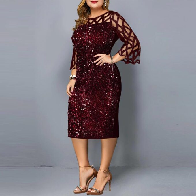 Womens' Plus Size Sequin Formal Party Dress Midi Evening Dress – Bild 6