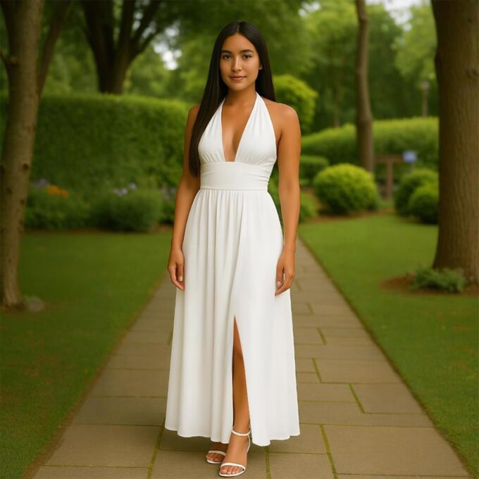 Womens Backless Dress Sexy Halter Deep V Neck Maxi Dresses Sleeveless Long Cocktail Dress with Slit – Bild 6