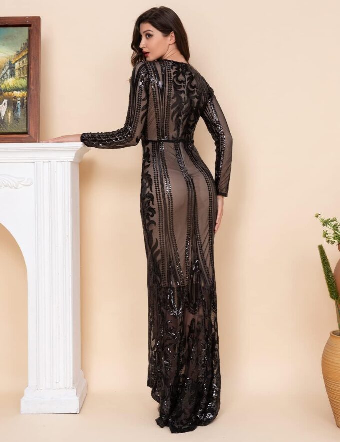 Women's Long Sleeve Sequins Mermaid Gown Long Formal Prom Party Dress – Bild 3