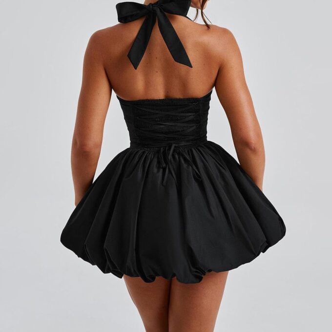 Women Y2K Halter Bubble Mini Dress Sexy Open Back Tie up Backless Corset Short Puff Dress Party Cocktail Clubwear – Bild 6