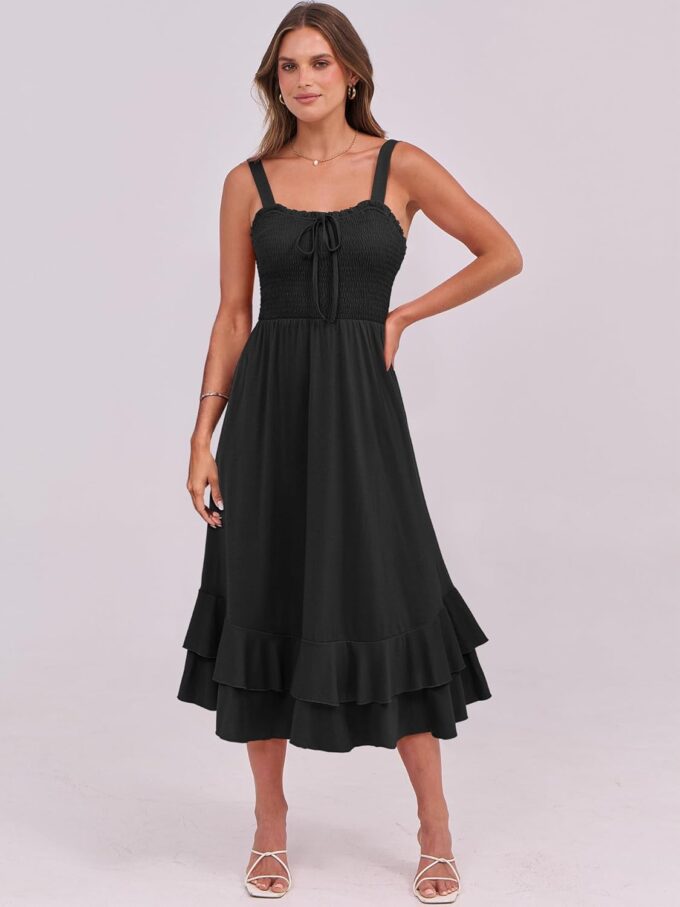 Caracilia Women's Smocked Maxi Dress Summer Casual Boho Sleeveless Strap Ruffle Backless Swing Flowy Beach Long Sundress – Bild 2