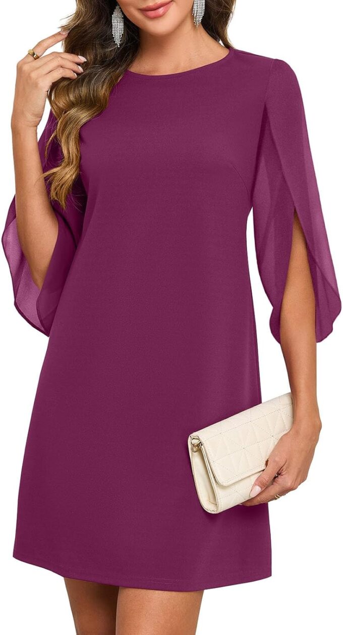 oten Women's 2025 Flutter Sleeve Cocktail Dress Crew Neck Chiffon Formal Wedding Guest Party Dresses