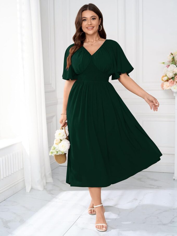 Womens Plus Size Formal Dress V Neck Flutter Short Sleeve Split A Line Boho Maxi Dresses for Wedding Guest – Bild 3