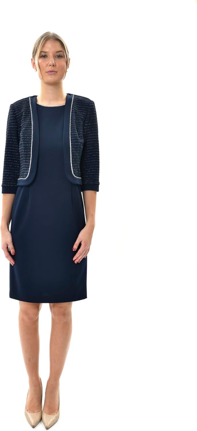Brianna Milay Damen Sleeveless Sheath Dress with Rhinestone Trim and Textured Knit Jacket Brautmutterkleid