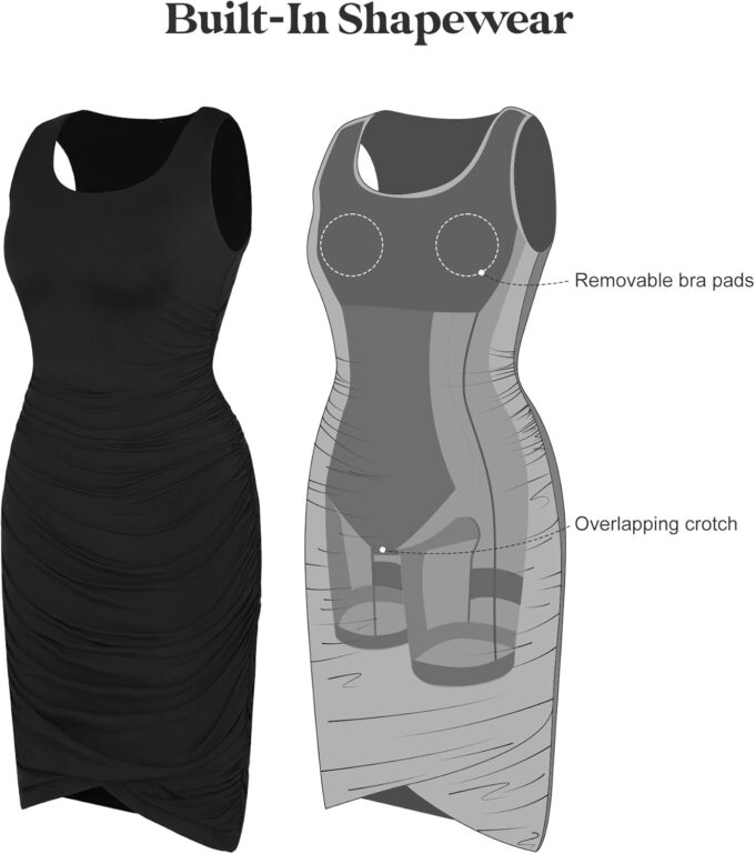 Popilush Mini Dresses for Women U-Neck Shapewear Tummy Control Bodycon Ruched Dress Party Club Date Night Going Out – Bild 2