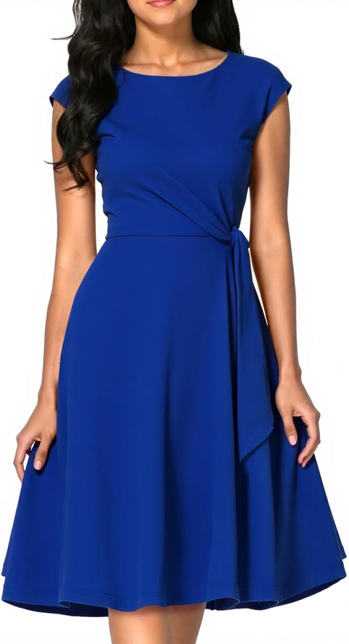 Bbonlinedress Women Cocktail Summer Midi Dress Wedding Guest Vintage Tea Party Dresses Cap Sleeve Casual Formal Church