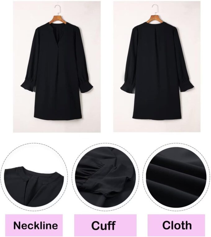 Wkior Long Sleeve Dress for Women V Neck Casual Cute Loose Flowy Swing Shift Dresses(S-2XL) – Bild 7
