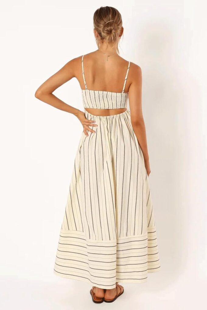 utcoco Womens Summer Striped Back Smocked Maxi Sundresses Spaghetti Strap Cut Out Flowy Swing A Line Long Dress – Bild 2