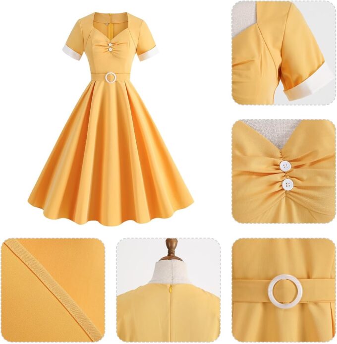 Women's 1950s Retro Dress Short Sleeve Swing Midi Dress Cocktail Dress 50s Style Dresses for Women Vintage – Bild 4