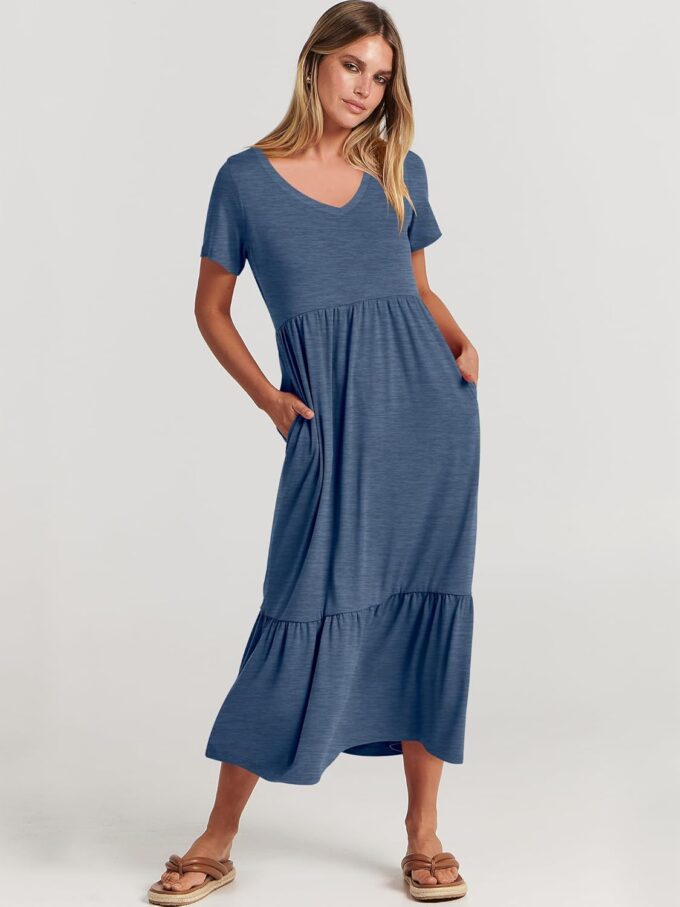 ANRABESS Women's Summer Casual Short Sleeve T Shirts Maxi Dress Flowy V Neck Tiered Beach Vacation Sundress 2025 Outfits – Bild 9