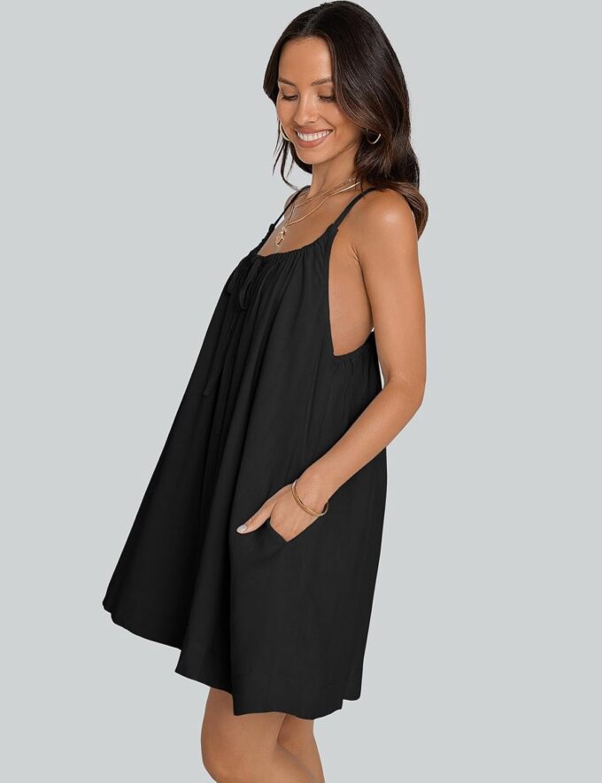 TARSE Womens Linen Mini Dress Summer Sleeveless Backless Loose Short Sundress Casual Flowy Beach Dress with Pockets – Bild 3
