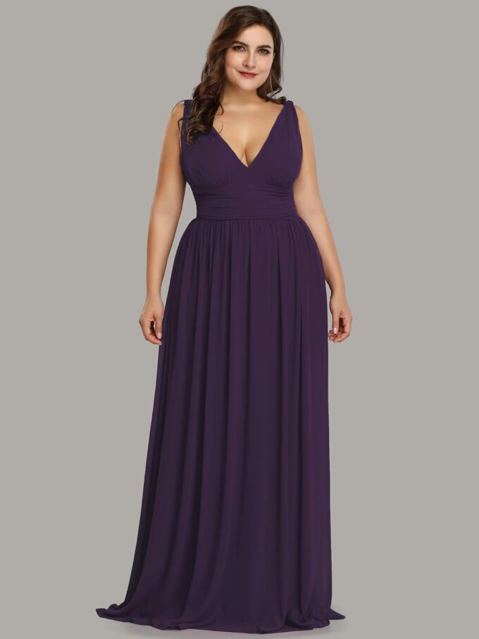 Ever-Pretty V Neck Sleeveless Pleated Chiffon Maxi Plus Size Formal Dresses for Women Bridesmaid Dresses 09016-DA – Bild 3