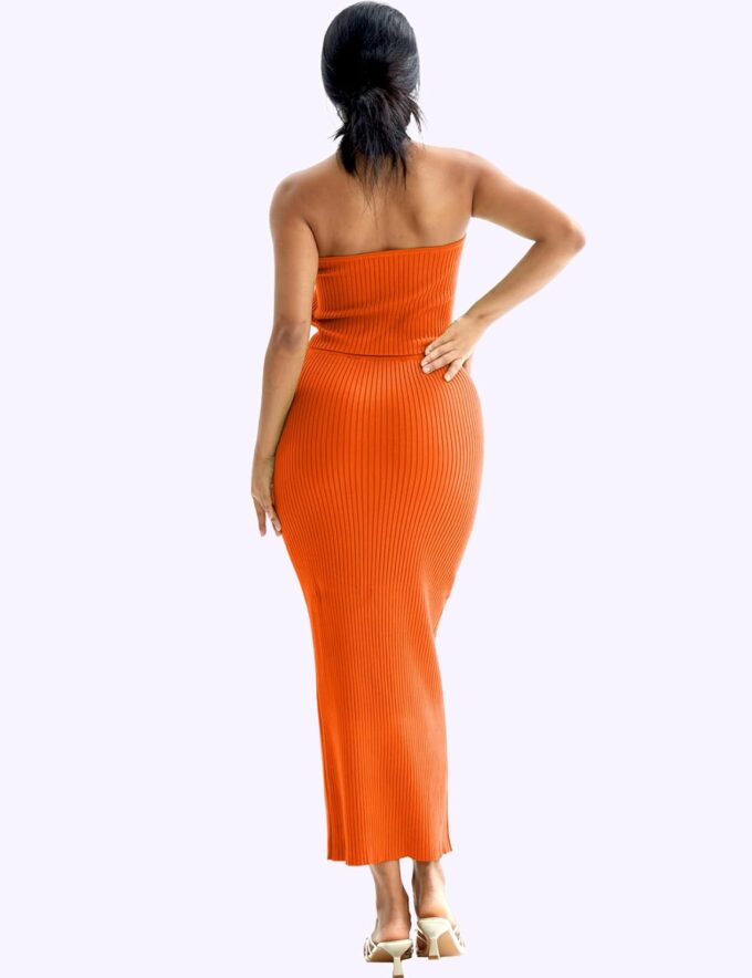 CHERFLY Womens 2 Piece Outfits 2025 Summer Sweater Skirt Sets Halter Top Midi Bodycon Dress – Bild 3
