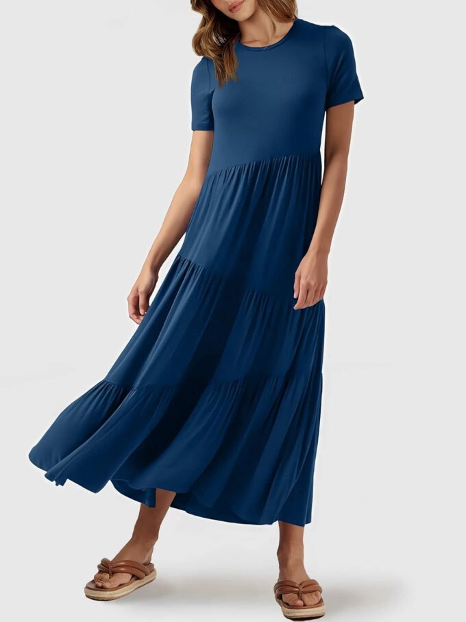 ANRABESS Women Summer Maxi Dress Short Sleeve Swing Casual Asymmetric Tiered Vacation Long Beach Sundress Outfits – Bild 8