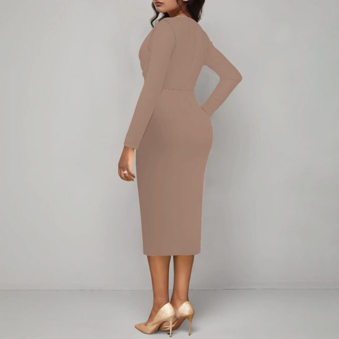 SUZONANA Damen Midi-Kleid, Kirchenkleid, langärmelig, figurbetont, Wasserfallkragen, Bleistiftkleid – Bild 6