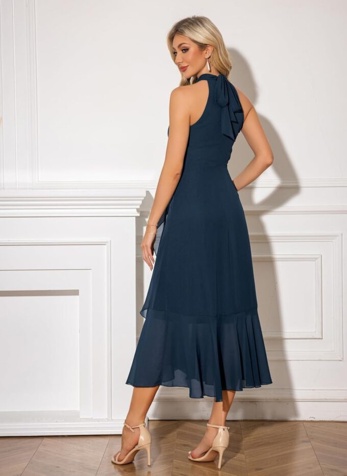 Women's Halter Elegant Cocktail Dress Asymmetrical Formal Dress Long Wedding Guest Dress Maxi Evening Party Dress – Bild 2