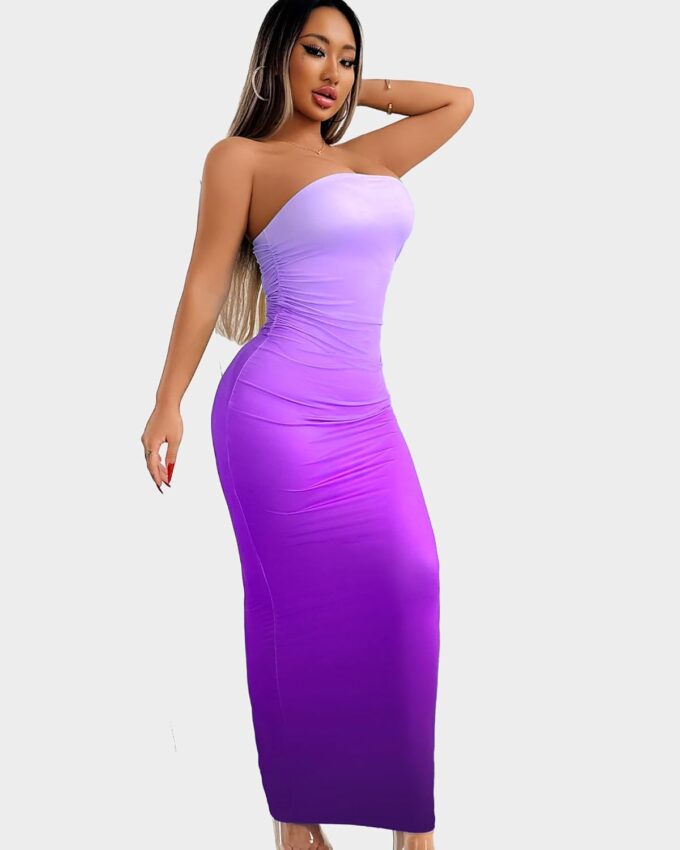 Women's Summer Dress Bodycon Bandeau Maxi Tube Strapless Long Casual Party Dresses Sleeveless Off Shoulder Backless – Bild 5