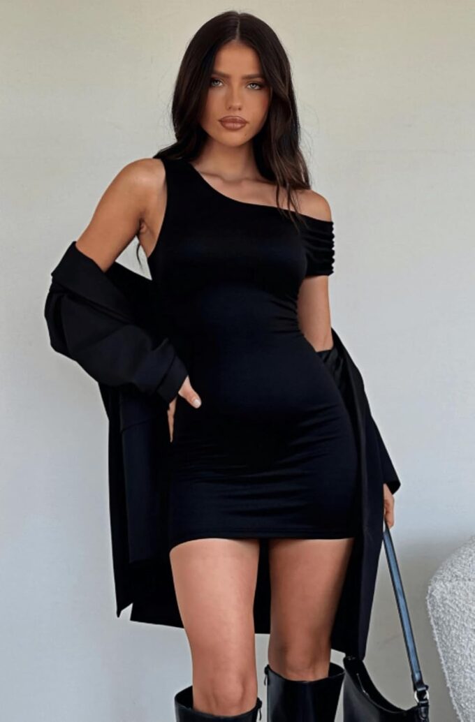 YOXUA Women's Sexy Going Out Mini Bodycon Dress Off Shoulder Sleeveless Cocktail Party Club Short Dresses – Bild 2