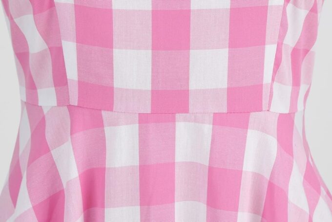 Pink Gingham Dress for Women Vintage Rockabilly 1950s Spaghetti Strap A-Line Swing Midi Cocktail Party Pageant Dress – Bild 6